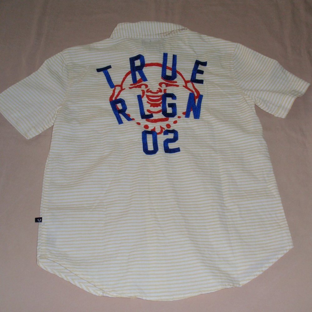 True Religion Boys Yellow Short Sleeve Button Up Shirt Sz M